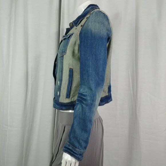 DKNY Jeans Two Toned Studded Denim Jacket Size L - Picture 4 of 12